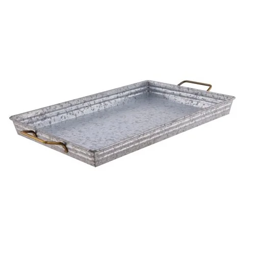 Rectangle Galvanized Tray with Wooden Handles for Wedding Party Serving Ware House Warming Home Office Use Tray