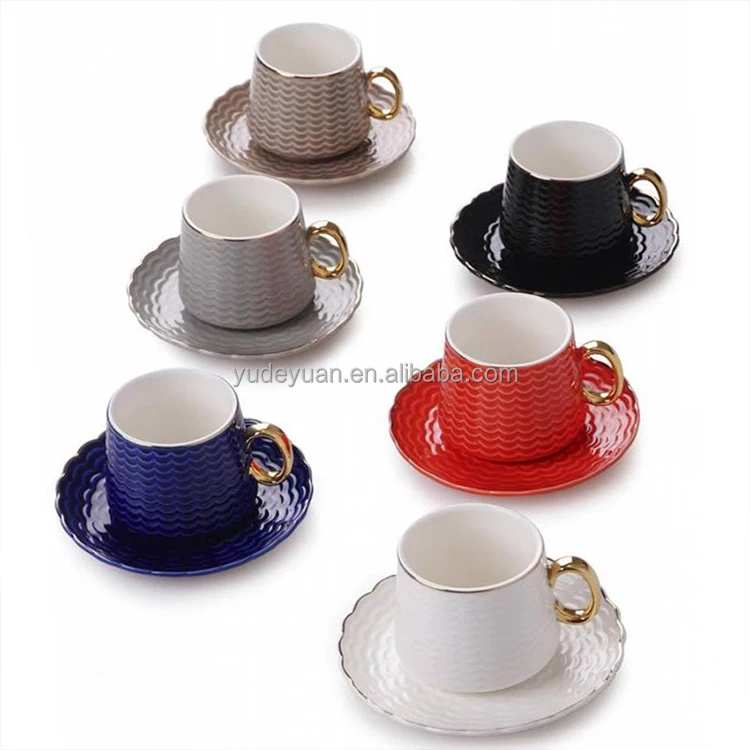 luxury style espressos ceramic wholesale custom embossed design cup saucer factory coffee china cups and saucers