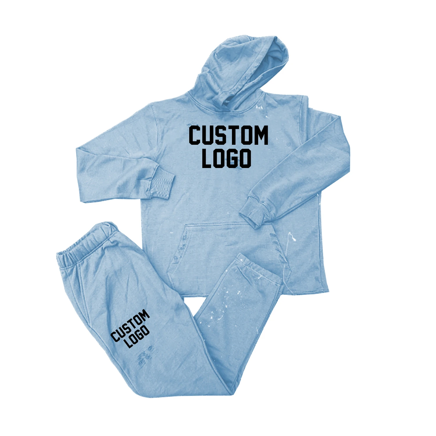 Custom Sports Suit Trousers Men Flared Sweatsuit French Terry Heavyweight Flared Sweatpants And Hoodies Set Jogging Tracksuit