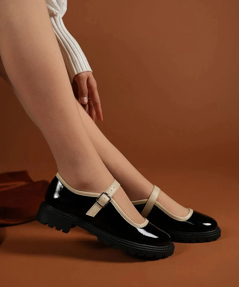 Ladies Office Flat Ballet Shoes Genuine Leather Mary Janes Sandals with Soft Sole Ballerinas for Women Round Toe Pumps Black