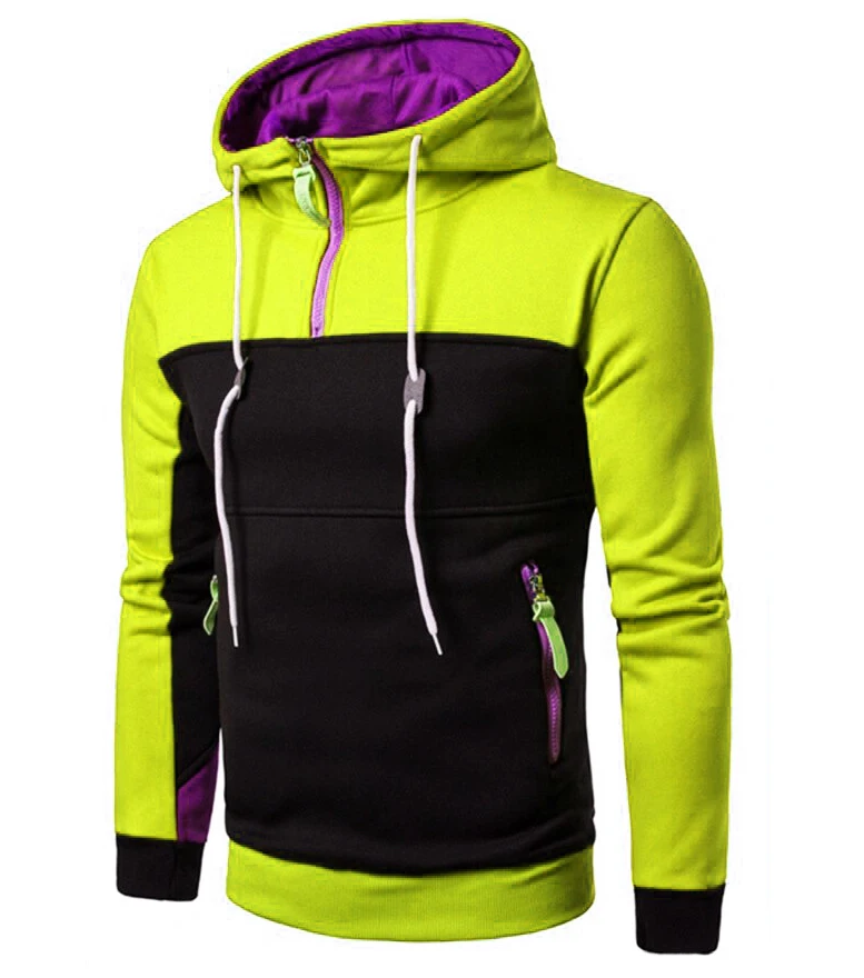 Wholesale hoodies OEM Fashion Clothing Blue Cotton Winter Wholesale Pullover half zip side fashion zips Fleece Men s Hoodies