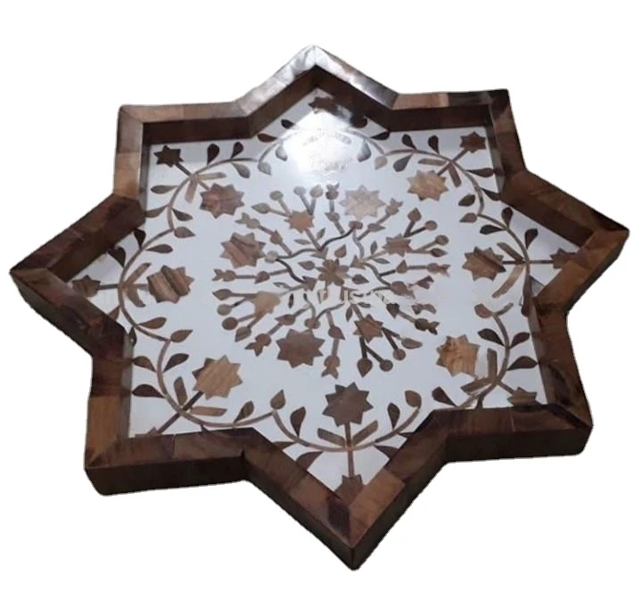 Star Design Wooden Tray Mother of Pearl Tray Arabic Platter Chocolate Serving Trays Restaurant