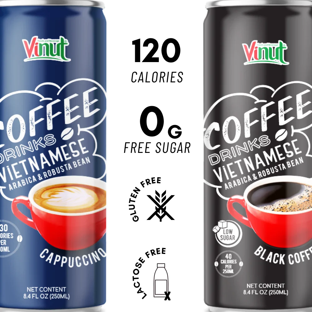 Private Label OEM - 100% Natural Arabica & Robusta Bean 250ml Iced Coffee Can Drink - Free Sample - Wholesale Beverage Vietnam
