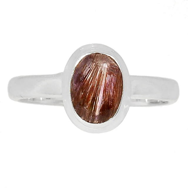 Handmade Sterling Silver With Rose Gold Plated Charm Ring With Cacoxenite Gemstone Jewelry For Women Wholesale Jewellery