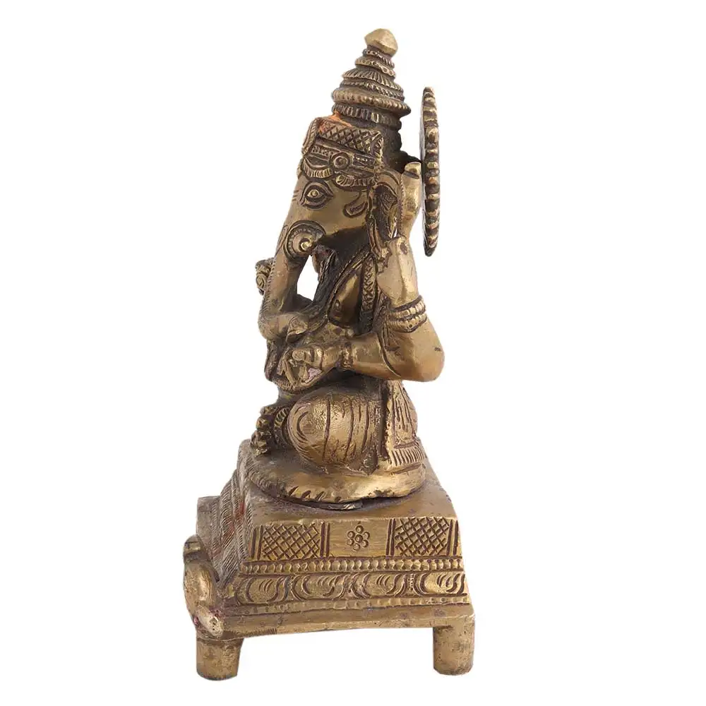 Handmade Indian Brass Gold Sitting Lord Ganesha Sculptures Figurine Statue Home Decor Gift Items Size: 17 x 9 cm SNS-769