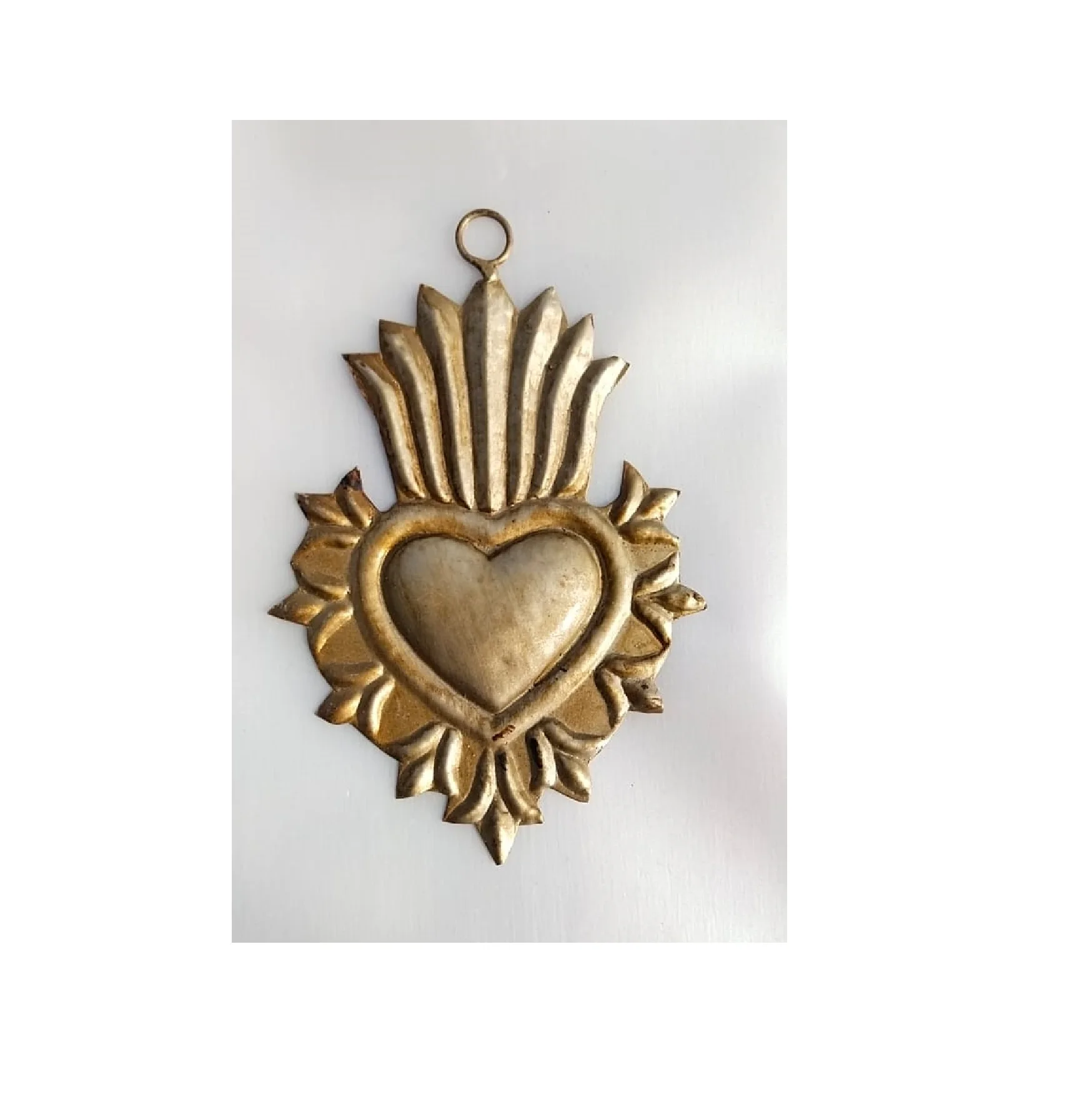 Pure Metal Heart of Mary Votive Gold Rhinestone Ornament Locket As Peacock Of Wings Shape Sacred Heart & Beautiful Gift Locket