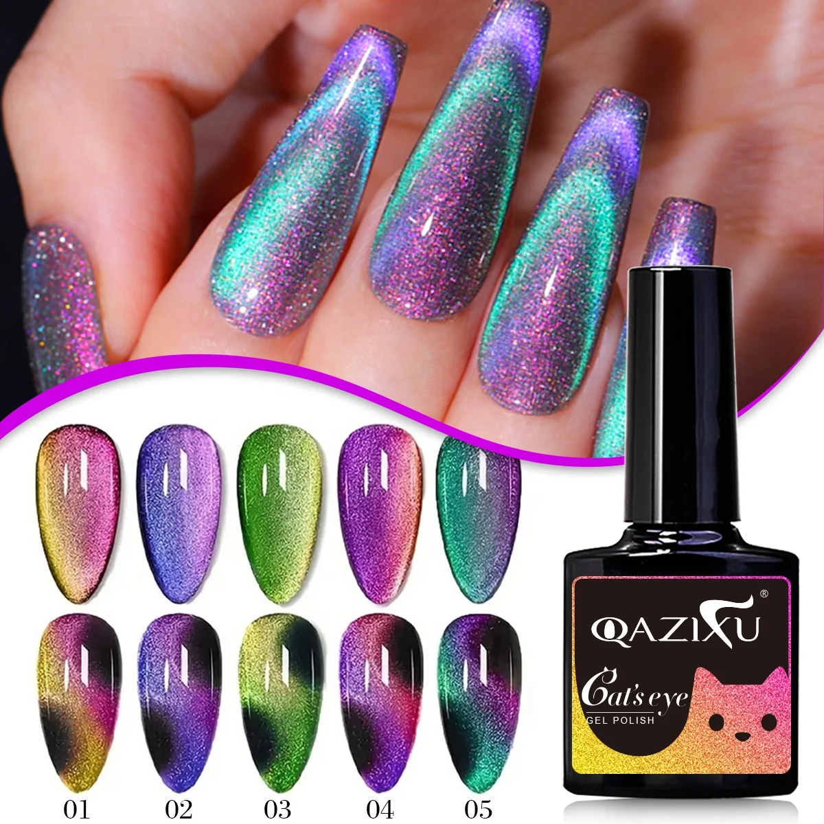 OEM ODM Super Greamy Galaxy Cat Eye Nail Gel Polish Soak off 10 ml Glass Bottle Private lambel free design
