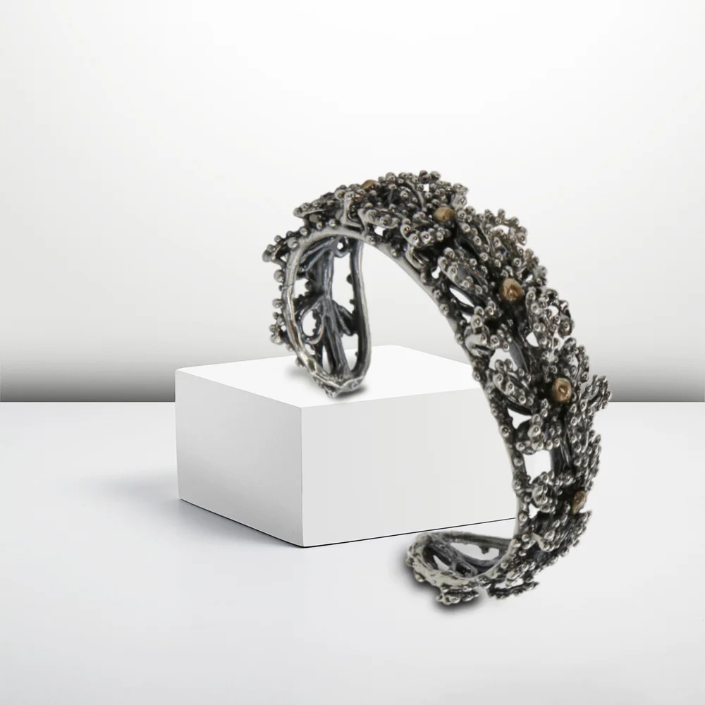 Woman jewellery open bangle flowers elements best quality 925 sterling silver and bronze