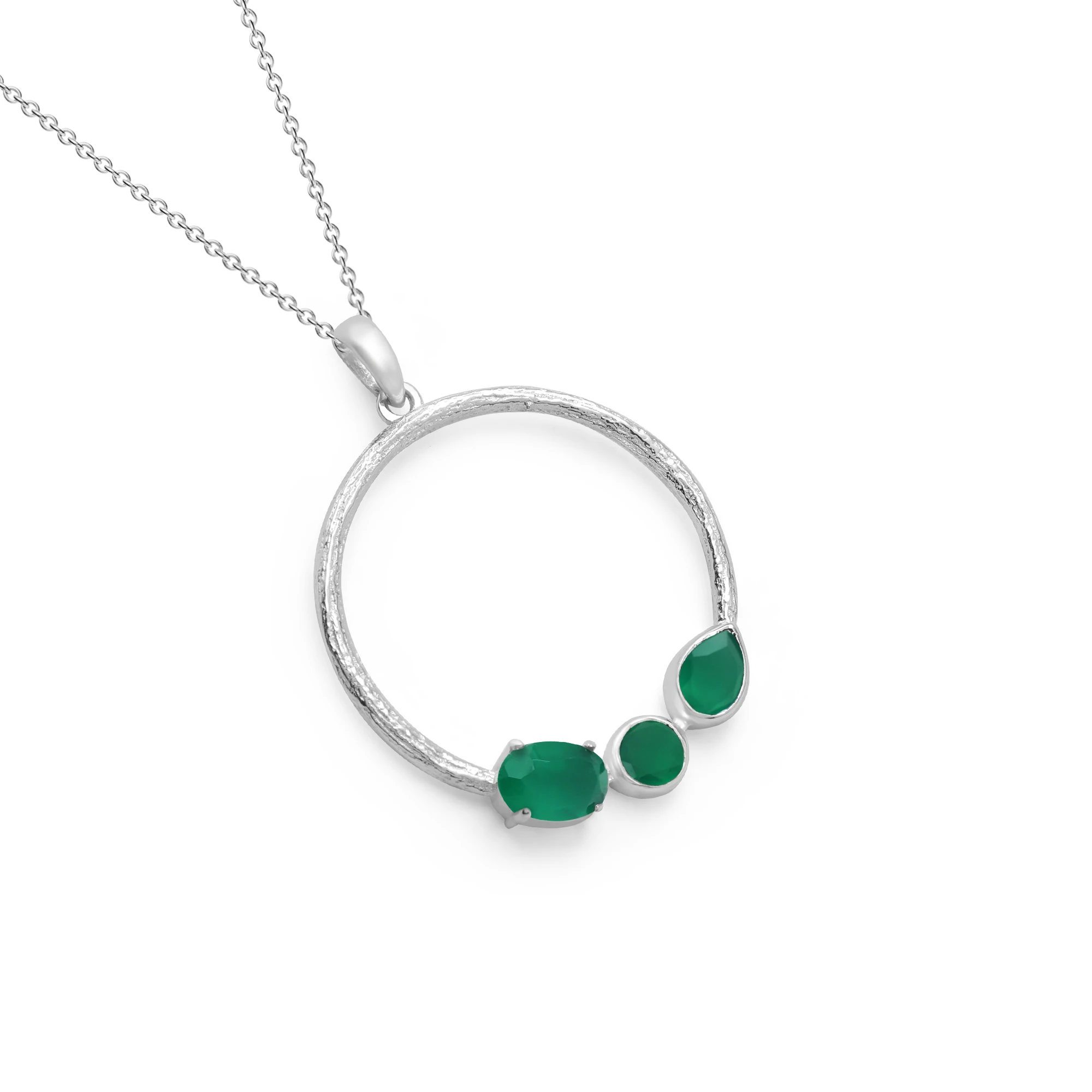 Good Quality 2024 Indian Solid 925 Sterling Silver Green Onyx Faceted Mixed Cut 1.25 CT Gemstone Necklace Fine Jewelry For Women