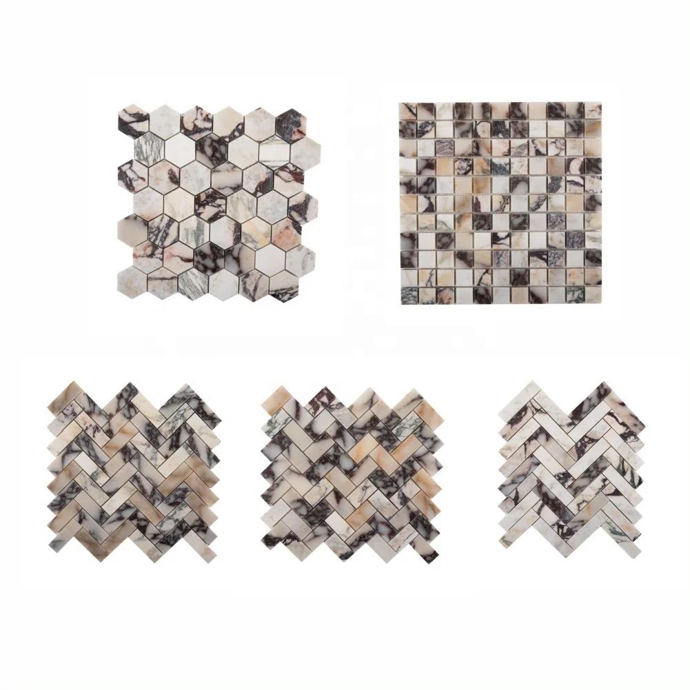 Centurymosaic Wholesale Natural Stone Calacatta Viola Purple Veins Marble Mosaic Tile Bathroom Floor and Wall Tiles