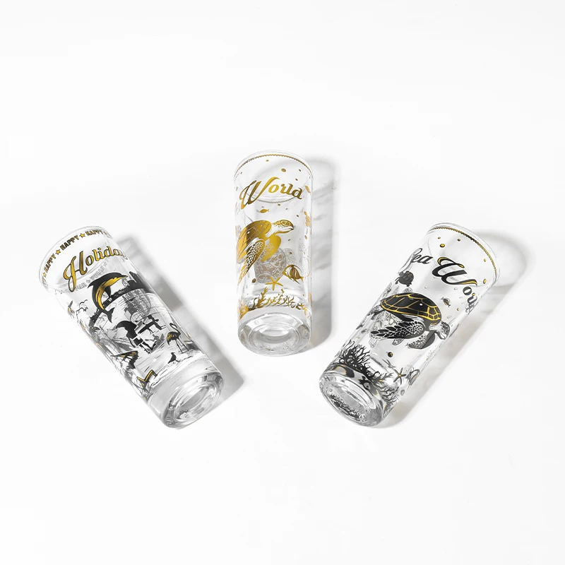Custom Souvenir Original  2oz 60ml Shot Glass Thick Base Straight Black Gold Sea World Print  Shot Glasses