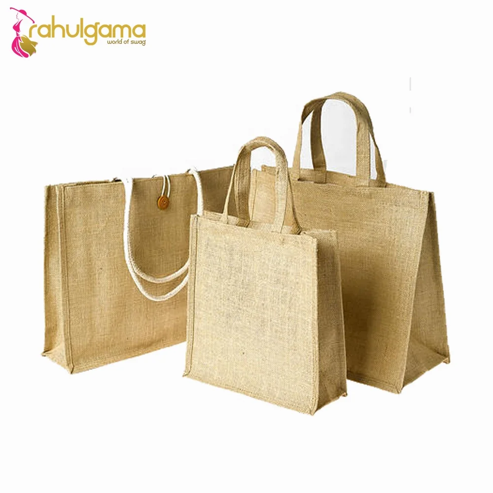 2024 Indian Manufacturer Wholesale Custom Jute Tote Bag Fashion Style Cotton Handle Fabric Shopping Travel Gift Logo Printed