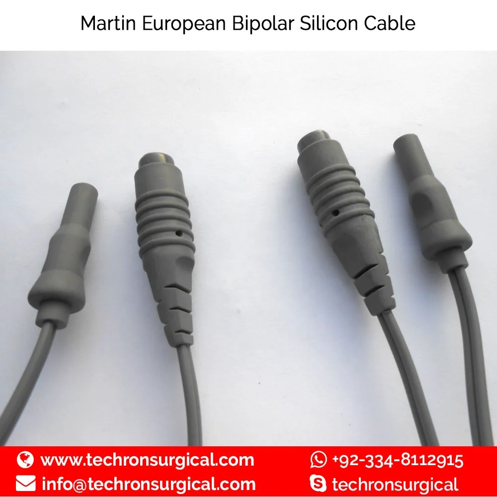 Martin Plug European Flat Reusable Bipolar Forceps Silicon Cable Cord