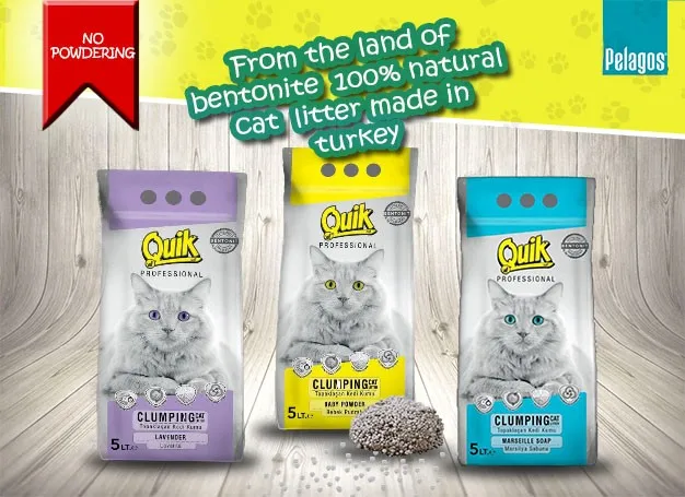 Cat Litter Sand made in Turkey QUIK-BENTONITE CAT LITTER 10 LT BABY POWDER 0,6-2,25 MM