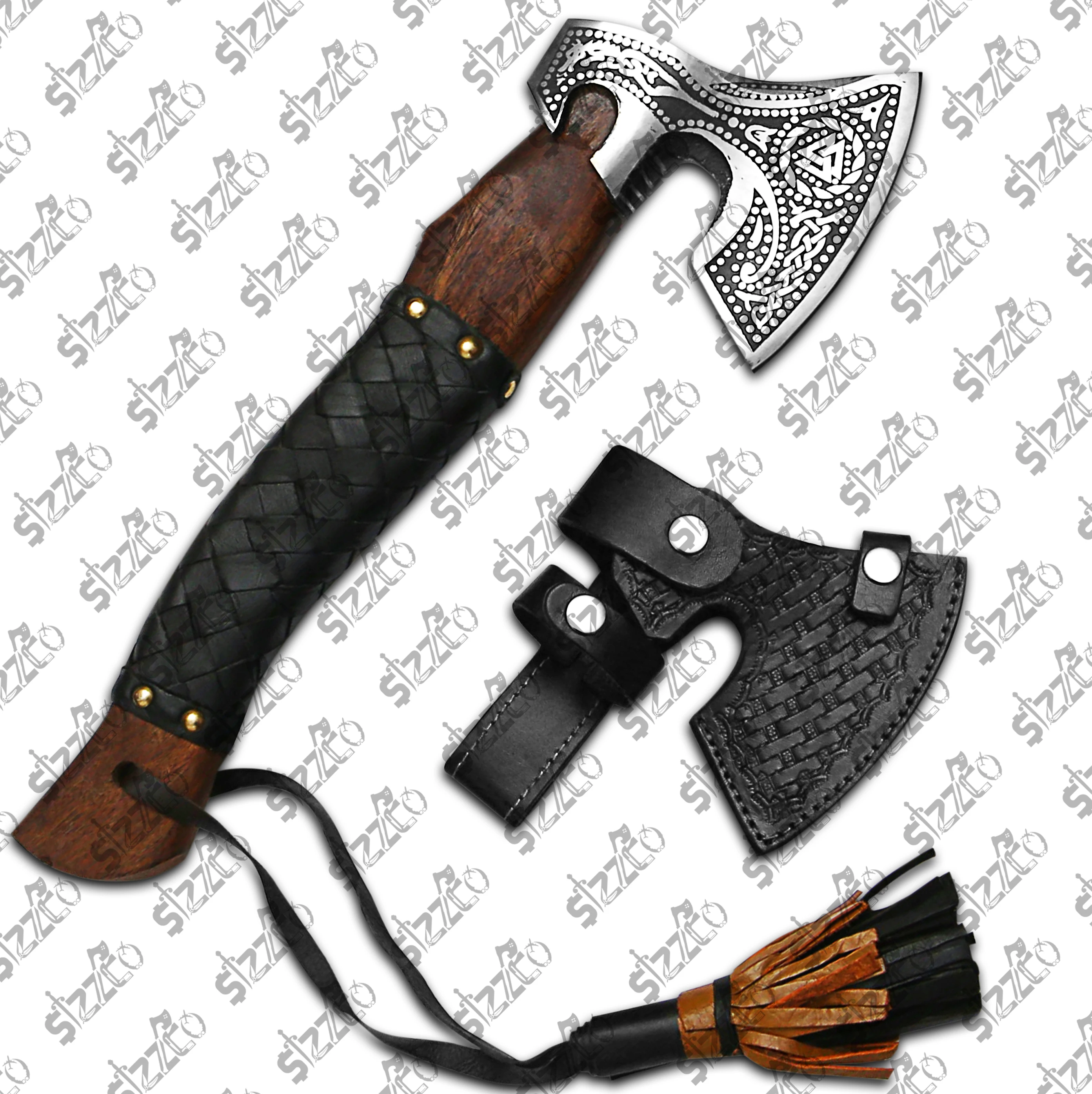 Custom Gift Forged Carbon Steel Viking Style Axe Bearded Axe Rose Wood Tomahawk Russian Hatchet Best Gift Premium Leather Sheath