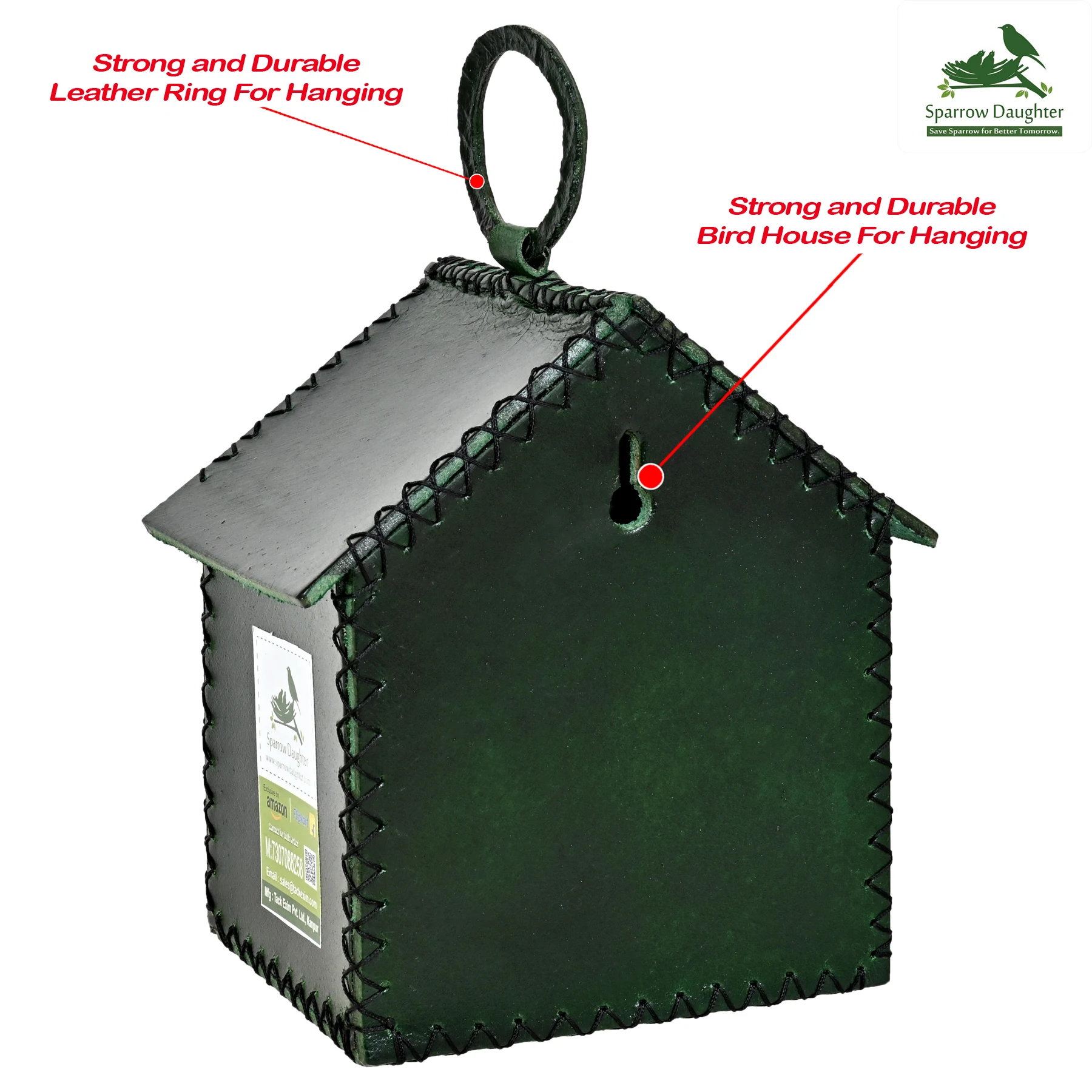 NATURAL LIVING HOME FOR BIRDS HANGING RING FOR DECORATE ANYWHERE NATURAL WEATHERPROOF REAL LEATHER BIRD HOUSE