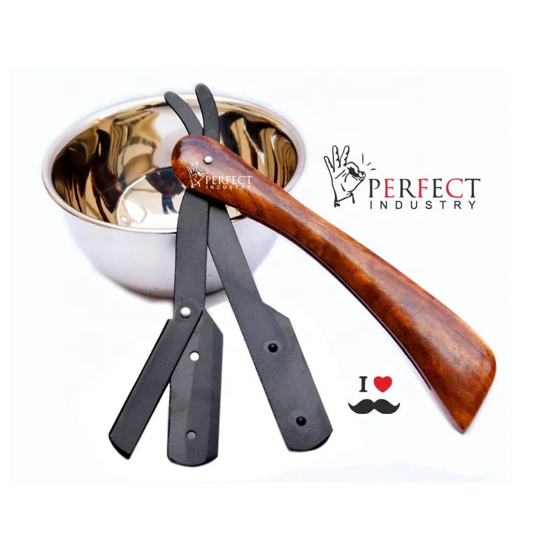 Blue color Wood Handle barber Razor / Personal touch salon shaving razors for men with case / razor with wooden handle