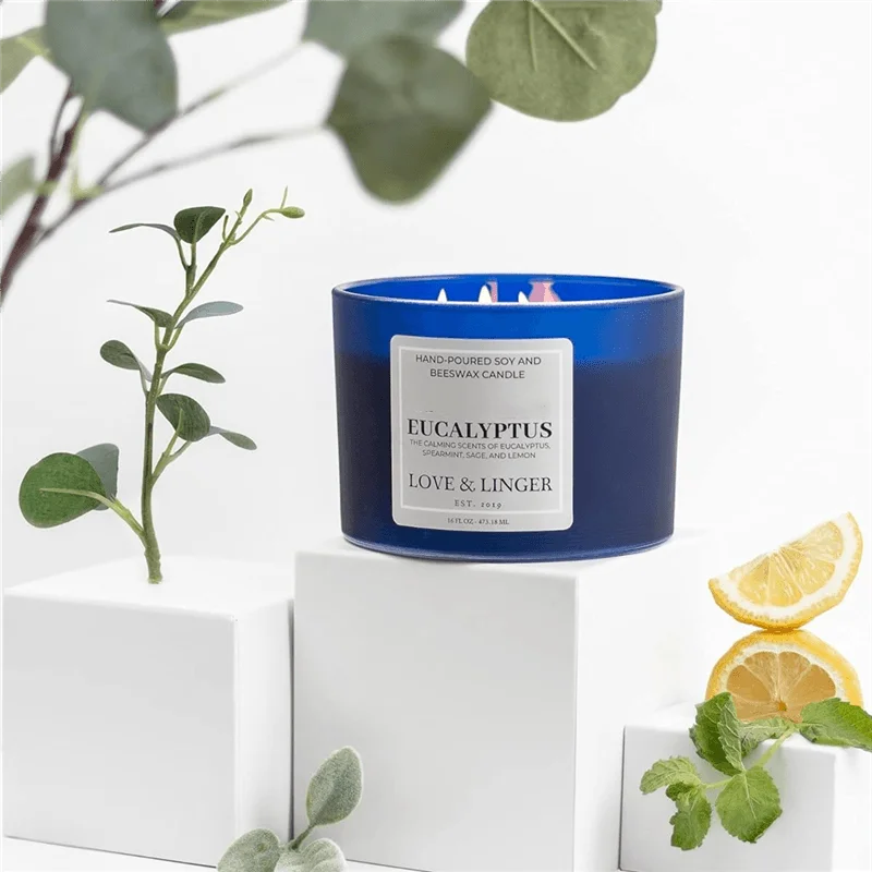 Hot Sale Custom Pillar Unique Wholesale aromatic Soy Wax 3 Wick Scented Candle