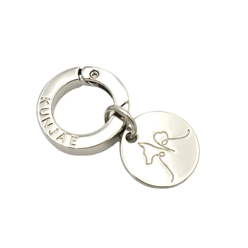 Luxury quality stainless steel and brass Engrave name custom logo spring ring key chain metal key ring  with tag
