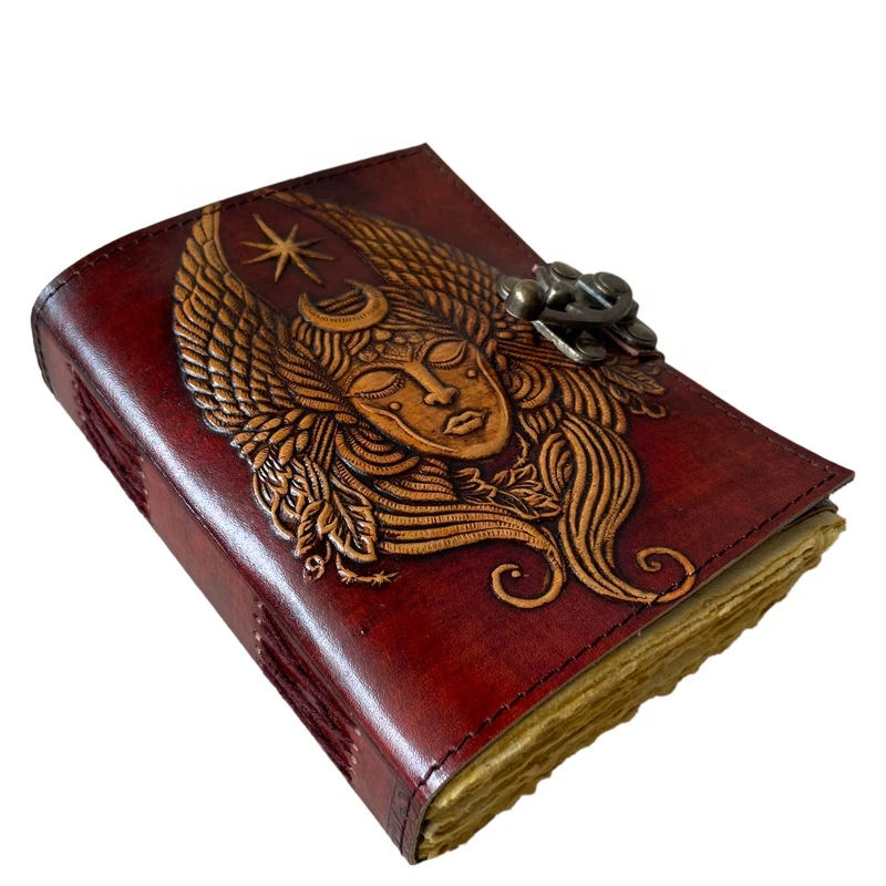 Vintage Leather Notepad Lord Shiva Journal Notebook Embossed Diary Paper Manual Account Book Wholesale Gift Set deckle
