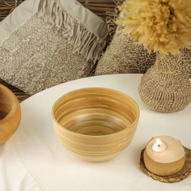 Hot trendy product with natural color spun bamboo material salad bowls bamboo fiber bowl for salad serving 100% handmade from VN