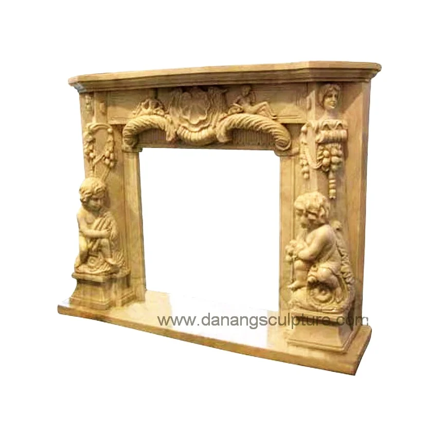 European style boy statue marble fireplace mantle french classic marble fireplace with angel statues design