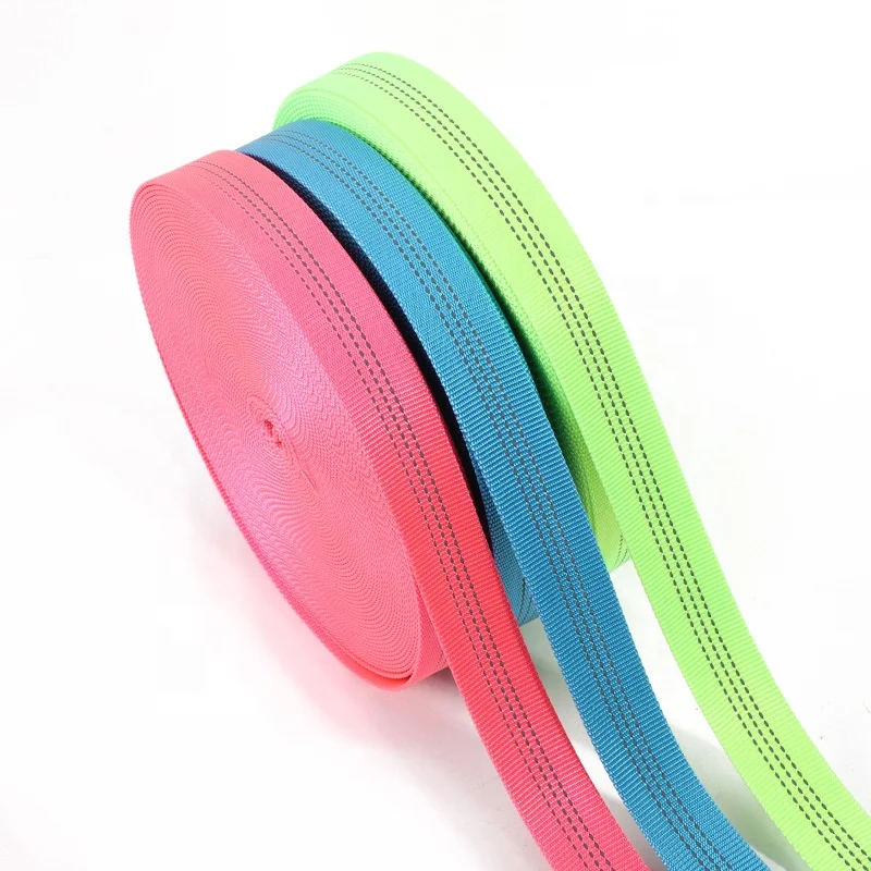 wholesale 1' nylon webbing double layers hollow tubular reflective strap for traction pet dog leash