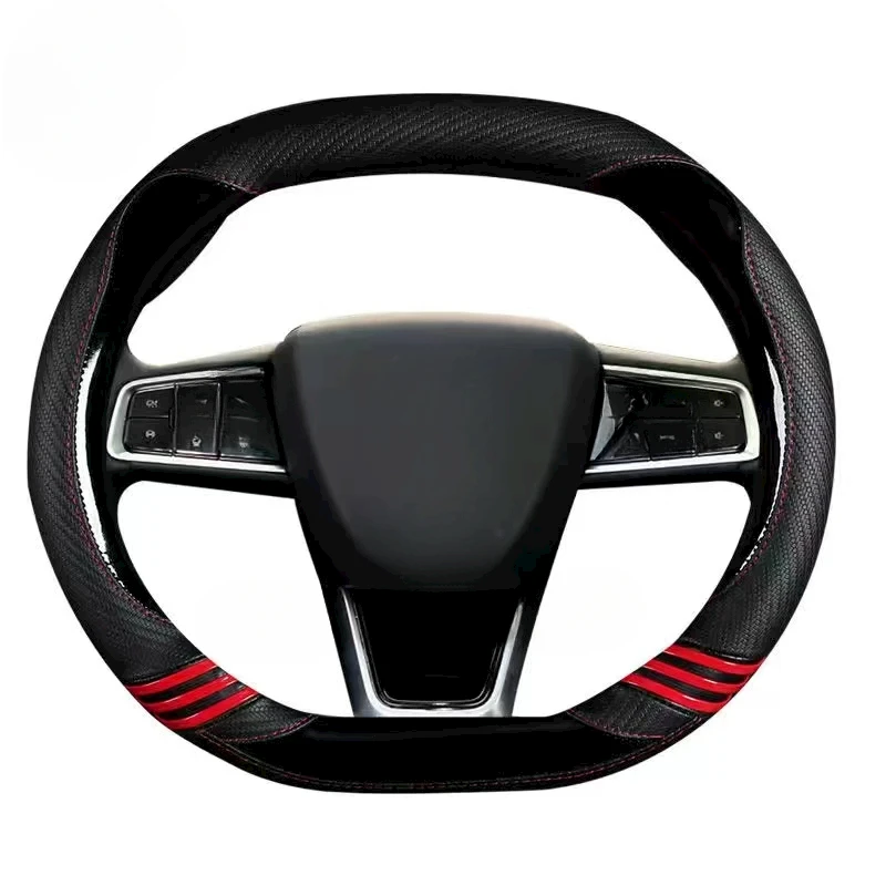New anti-slip wear-resistant carbon fiber + PU leather car steering wheel cover