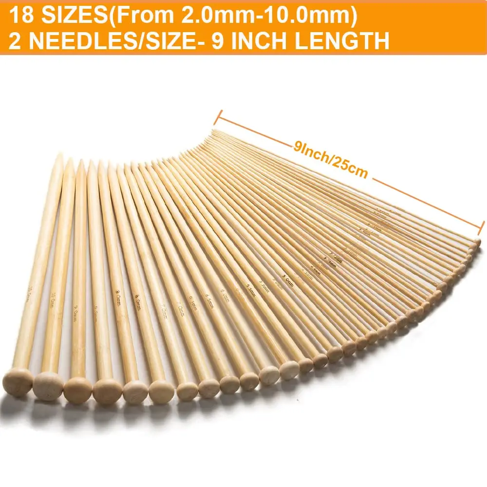 Factory Supplies 25mm Bamboo Single-Pointed Knitting Needles Set Thickness for Hand Knitting DIY Crafts Sewing Accessory
