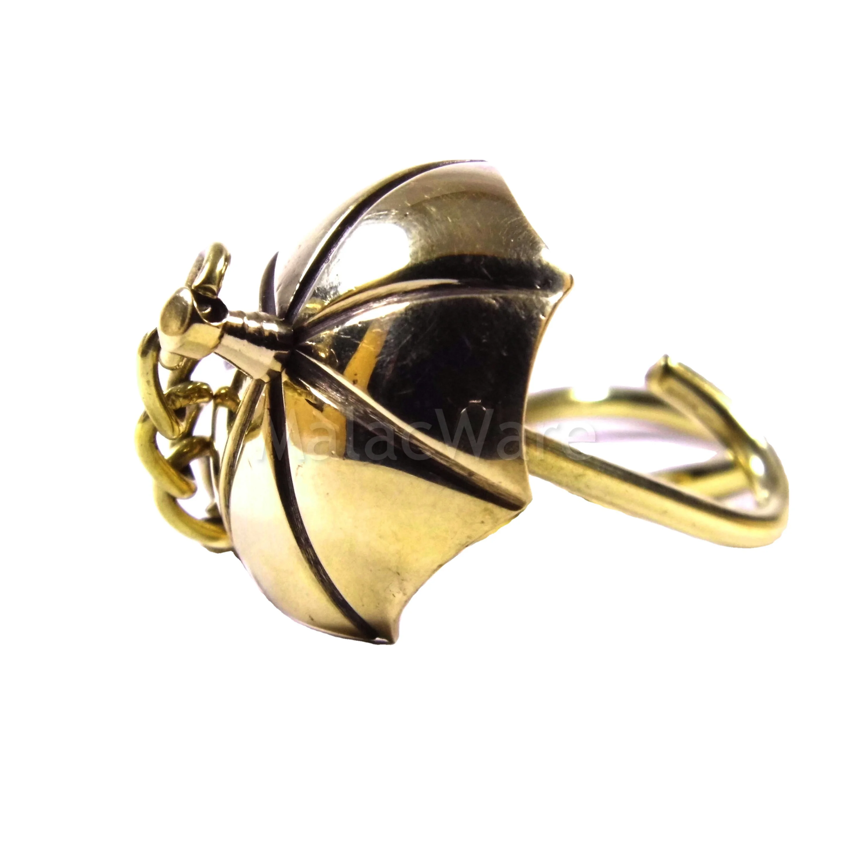 Fancy Look Golden Color Small Umbrella Shape Brass Metal Key Chain Multi Design Wholesale Unique Metal Key Chain