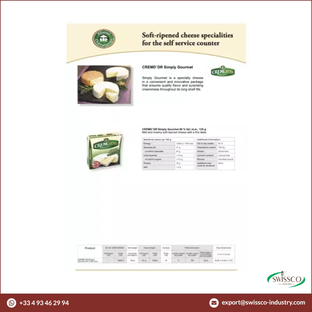 Bulk Selling Champignon Camembert De Luxe Buttery Soft Ripened Cheese with Long Shelf Life