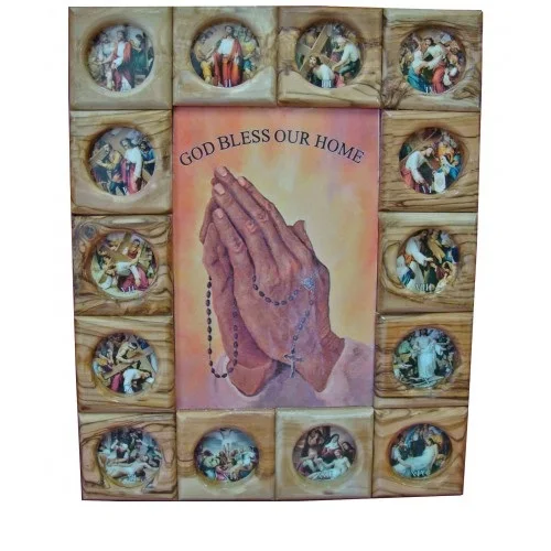 Home blessing-Olive wood god bless our home wall hanging plaque with Jesus carrying his cross