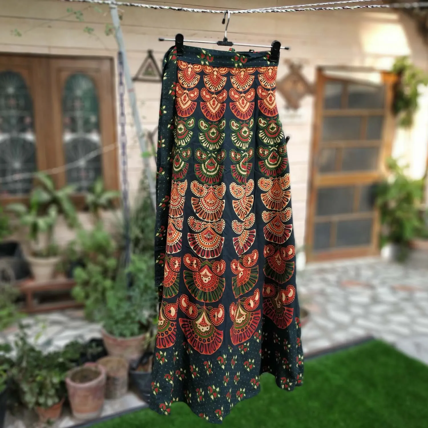 Buy Indian Women Block Print Cotton Long Wrap Around Skirt from India