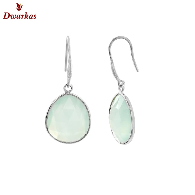Classic 925 sterling silver green stone pear shape bezel setting drop earring for ladies and girl jewely
