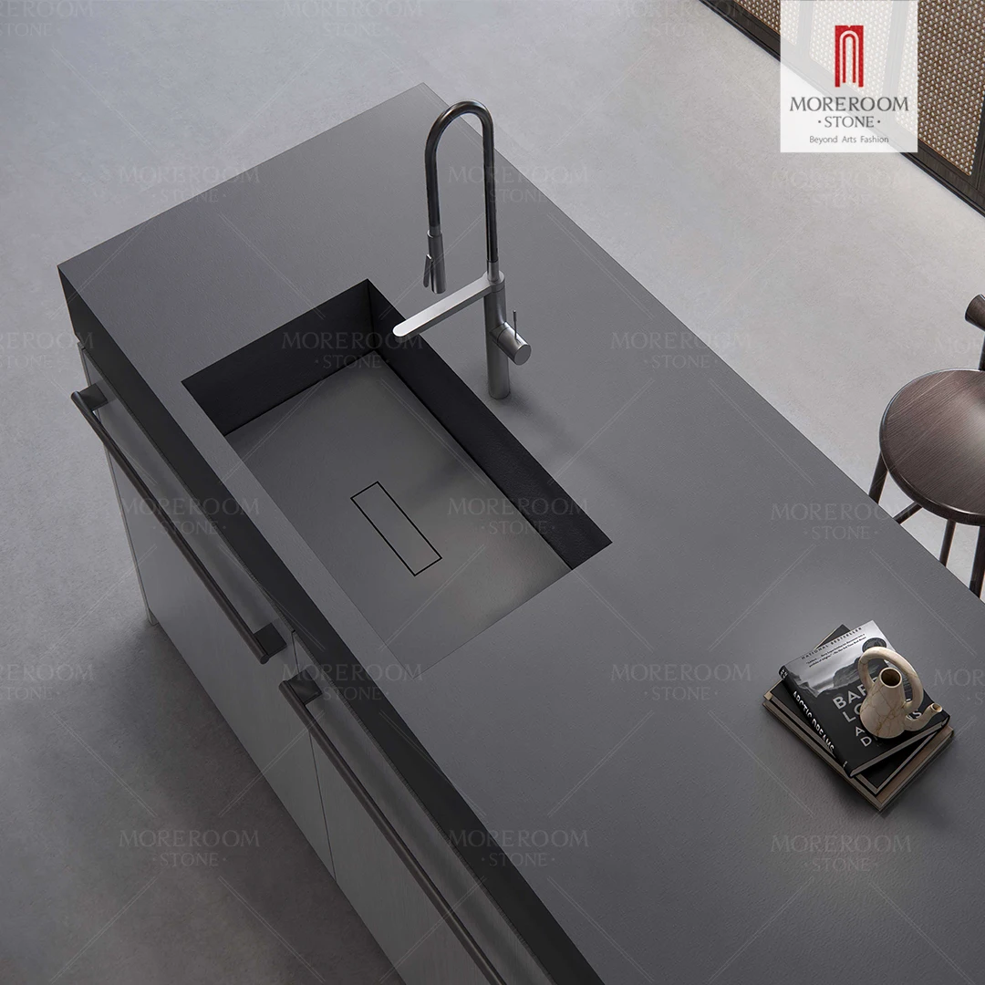 Luxury Texture Pure Black Marble Sintered Stone  Slab for Countertop
