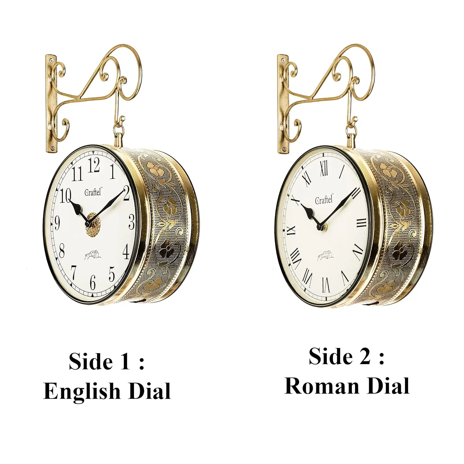 Antique Style Railway Station Clock Platform Hanging Wall Clock gold wall clock for Living Room Home Office 10 inch