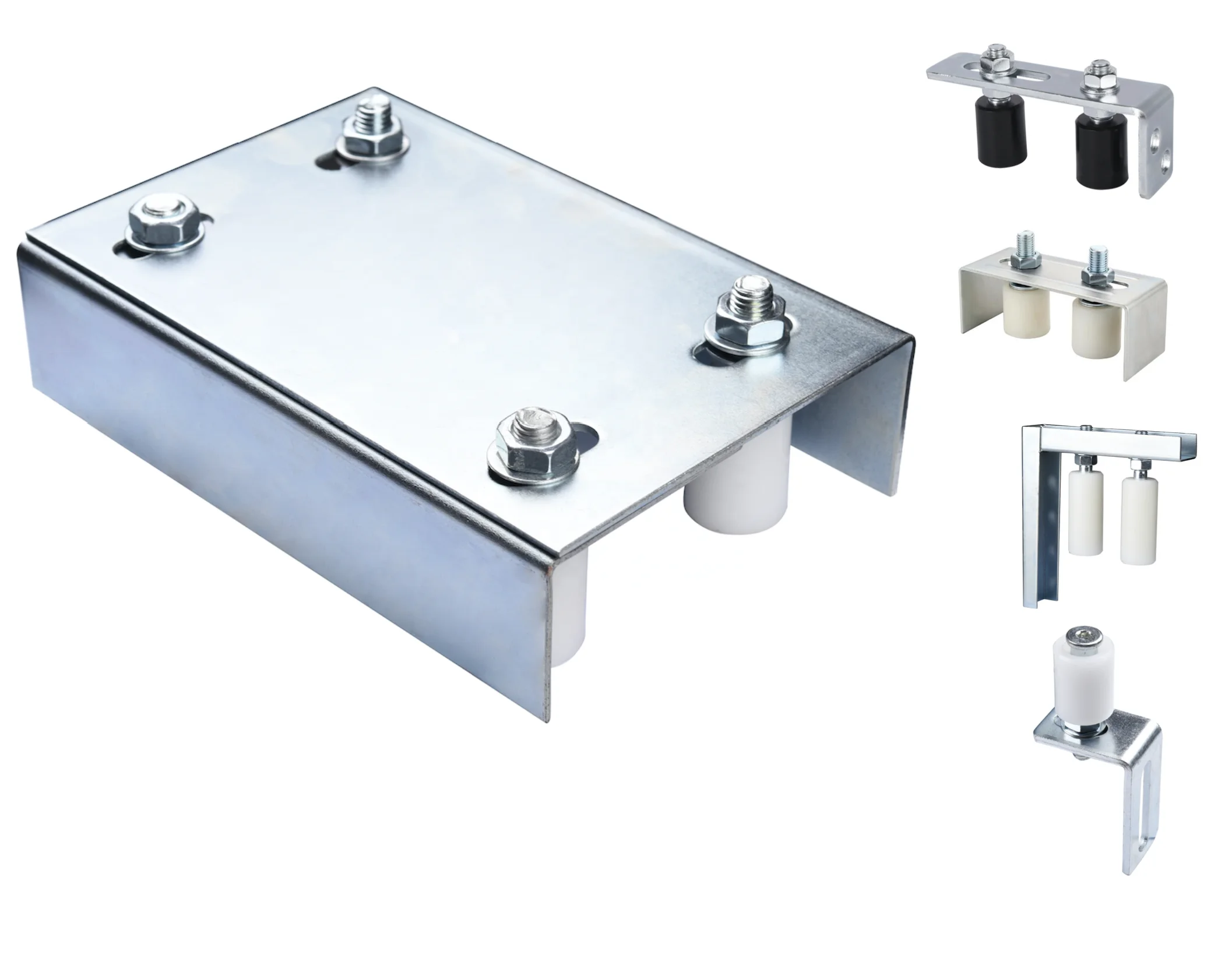 white zinc plated Nylon Roller Guide with steel plate