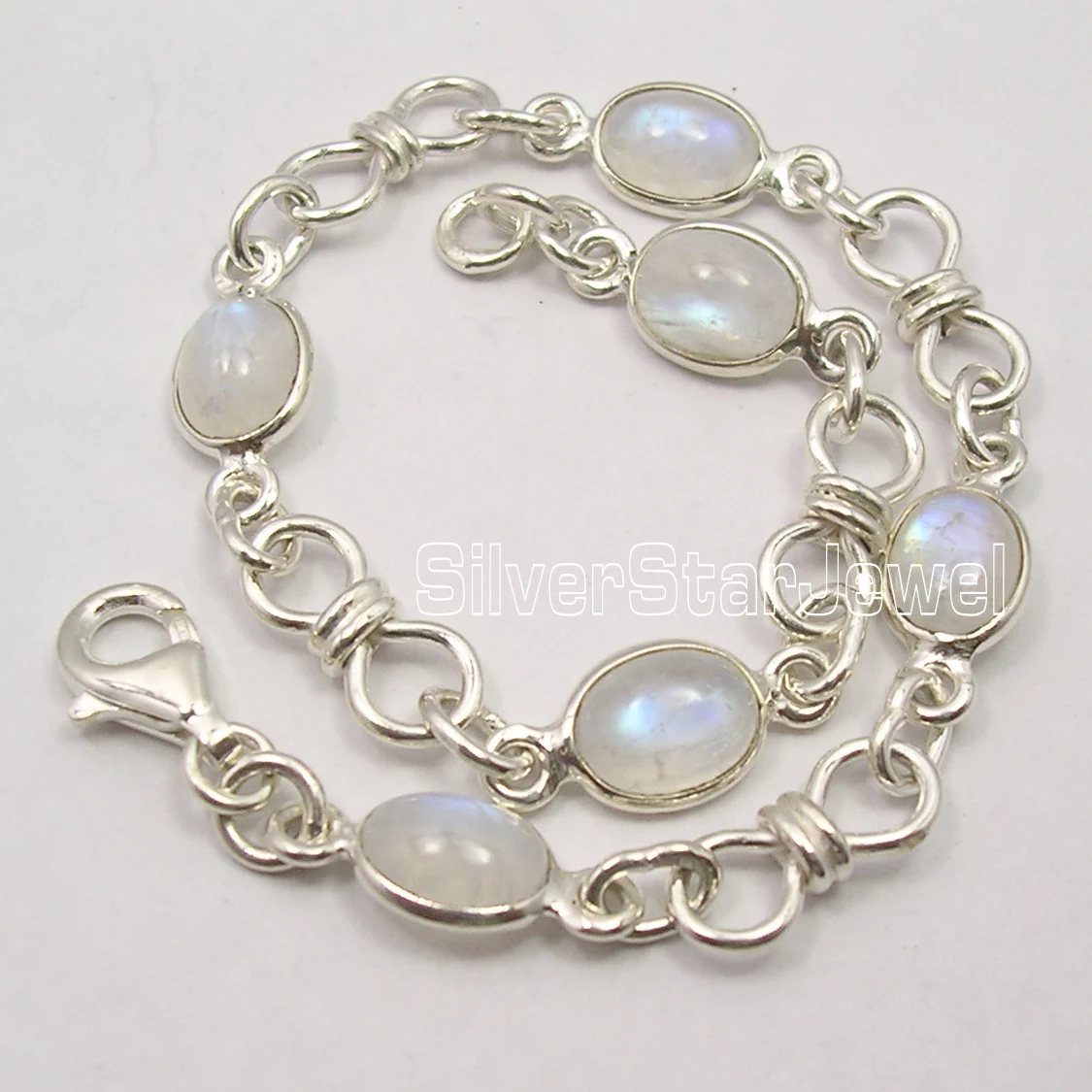 SilverStarJewel 925 Pure Silver Rainbow Moonstone Fashionable Knot Adjustable Bracelet 8 Inches Jewelry At A Low Price