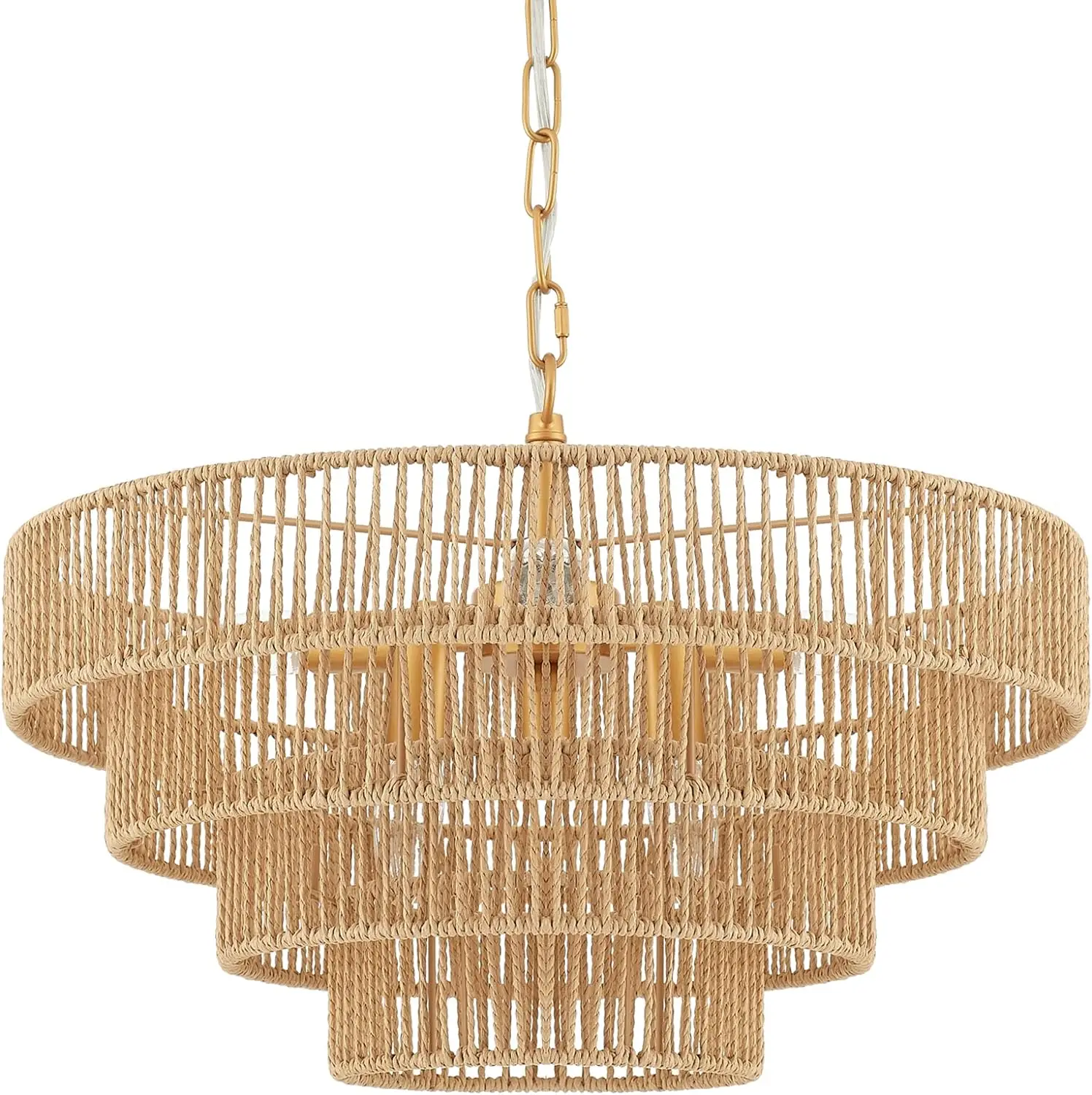 Premium Quality Natural Jute Rattan 6 Lights Hand Woven Rattan Pendant Light Minimalist Pendant Light Living Room Home Decor