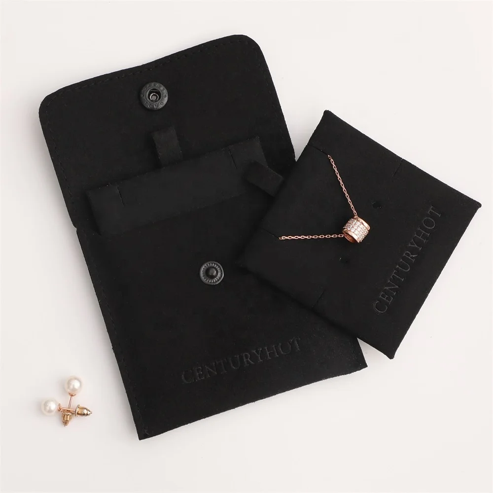 PUPPYSEW Black Microfiber Jewelry Bag With Logo High Quality Jewellery Pouch With Insert Gift Bag Velvet Pouch