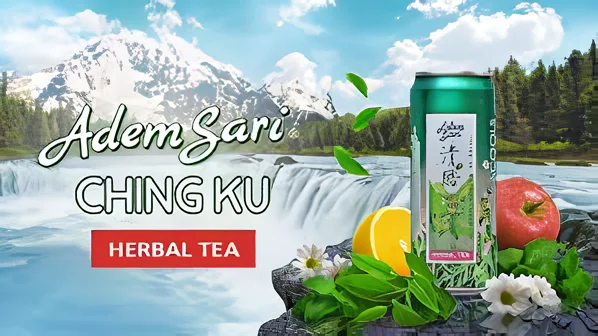 Adem Sari  Ching Ku Can 320ml Herbal Tea Variant Sparkling Soda Tea Taste Chrysanthemum Extract Can Packaging Carbonated Drinks
