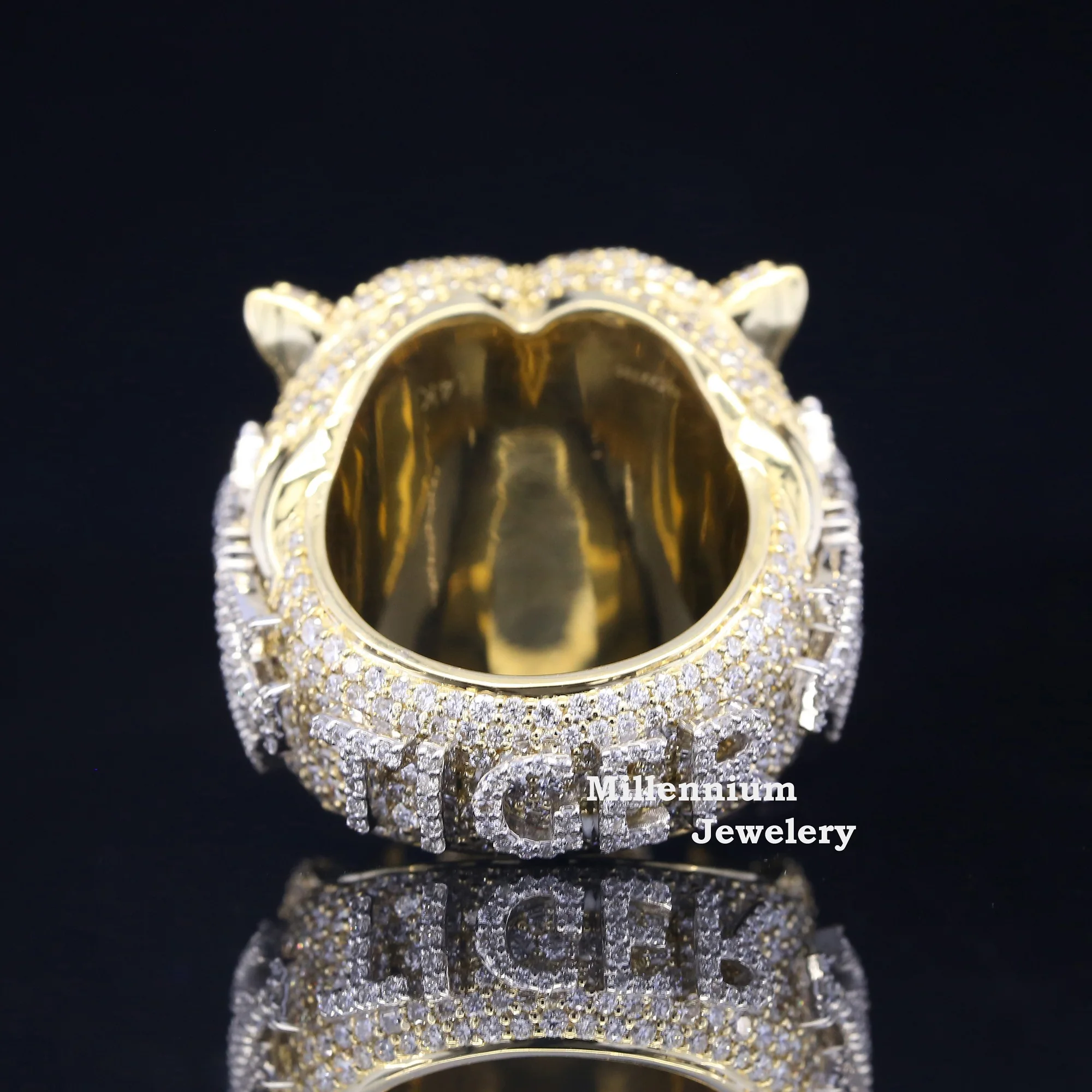 Top Quality Luxuries Round Cut VVS Moissanite Diamond Ring 925 Sterling Silver Tiger Ring Fully Iced Out Hip Hop Ring For Unisex