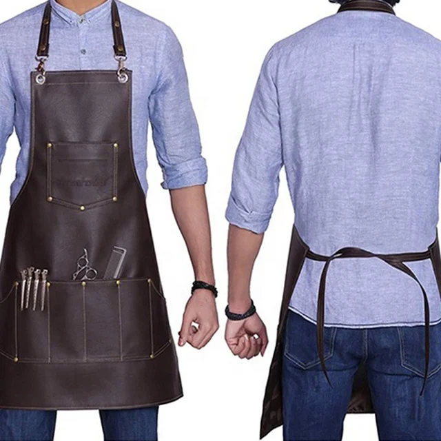 New Collection Brown Barber Leather Apron High Quality Salon Apron With Tool Pockets