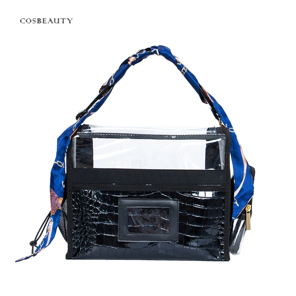 BSCI members Newest portable brush holder Custom Brushes Cosmetic Bag Black crocodile PU leather travel PRO MUA brush bag