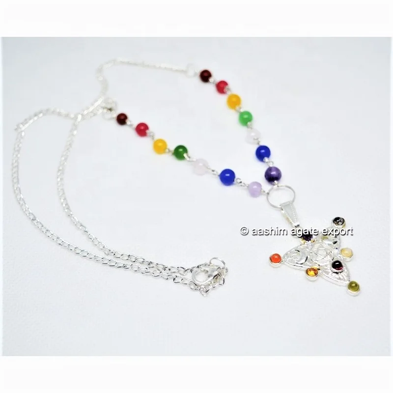 Trianglular Chakra Metal Necklace With 7 Chakra Natural Stones Chain Wholesale Crystal Crafts Reiki Party Wedding Gift Necklace