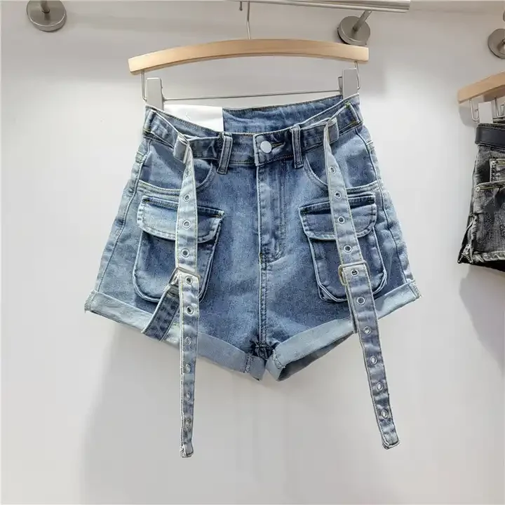 2023 New Arrivals brocken hole Women Denim Summer Shorts bale Zipper Fly Pockets Frayed Raw Ripped Denim short jeans for women