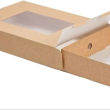 TH CB-189 Food-Grade Kraft Catering Boxes Cover with Window Included Side Lock Delivery food Box