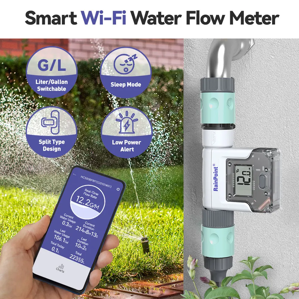 Home Garden Digital Water Flow Meter Electromagnetic Cellphone WiFi APP Smart Controller Flow Valve