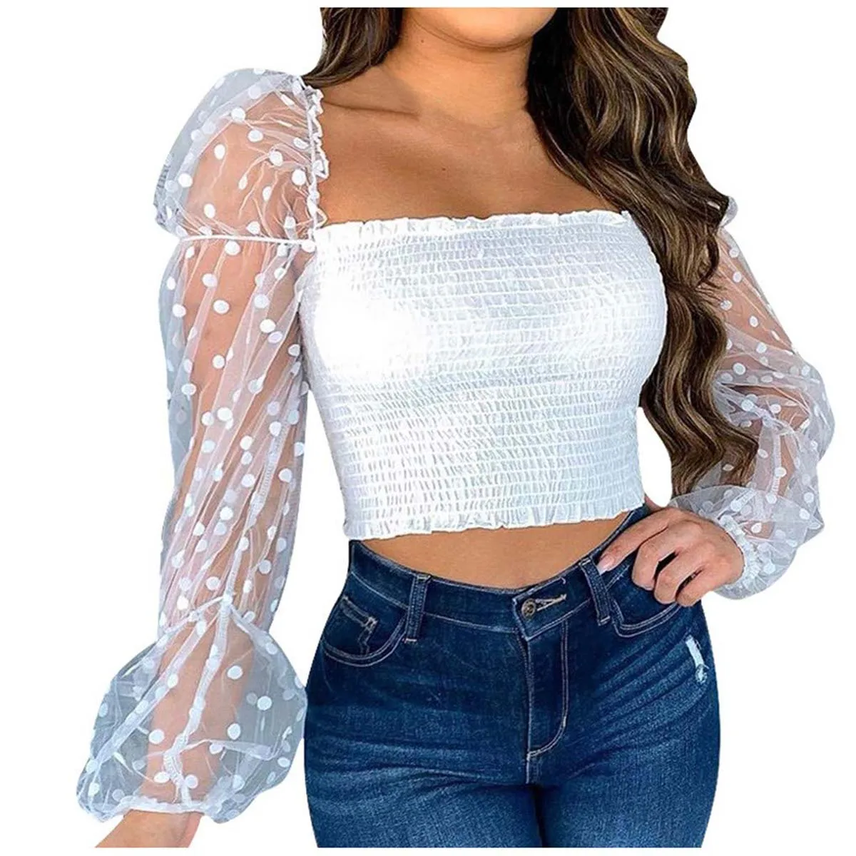 Adorable Tops Shiny Grey Drop Shoulders Puff Sleeves Corset Halter Tops Women New Sexy Bustier Corset Cropped Top Blouse & Jeans
