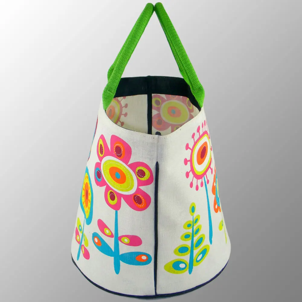 jute cotton bag with round bottom and strong cotton handles multicolor floral prints bucket shopping bag beach bag